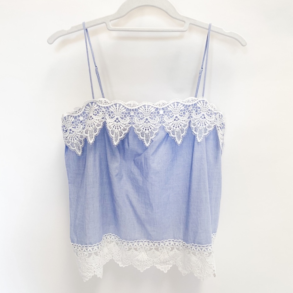 Express Lace Spaghetti Strap Blue White Tank Top